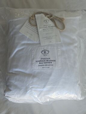 Restoration Hardware Italian Vintage-Washed 600 Sateen Bedding Set in White